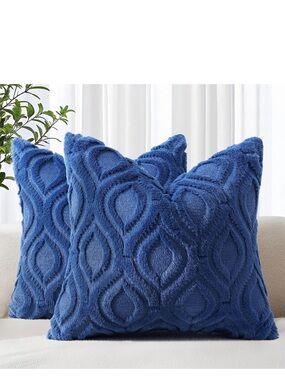 Throw Pillow Covers 24x24 Inch Set Of 2, Soft Plush Faux Wool Dark Blue 1041/bb8